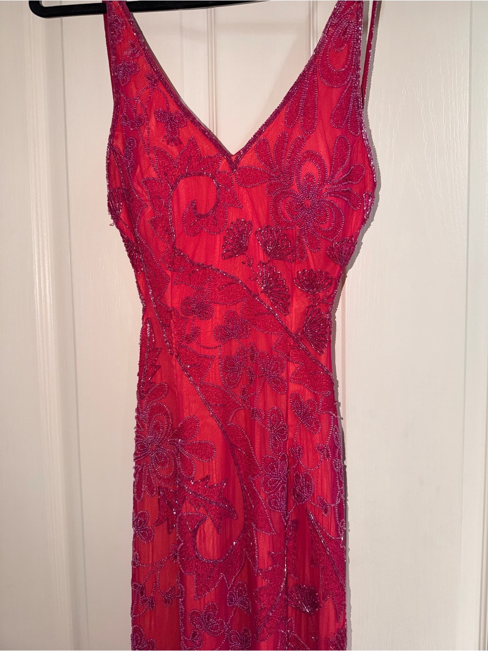Cache Fuchsia Beaded Maxi Dress with Spaghetti Straps - Picture 6 of 10